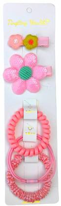 5 Pcs Stylish Flower Hair Clips Rubber Band Spiral Hairband For Kids & Girls hair combo