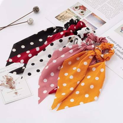 AS Collection Hair Scarf Hair Scrunchies Chiffon Hair Scarves Ribbon Ponytail Scarf 2Pcs Rubber Band