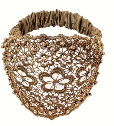 Kickzu Lace Headbands for Women, Wide Floral Pearl Lace Elastic Head Bands for Hair, Head Band