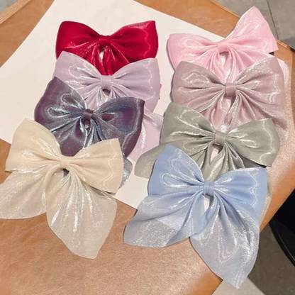 Kaima Beautiful Shiny Hair Bow Clips Hair Bands Hair Ribbon Clips (Pack of 6) Rubber Band
