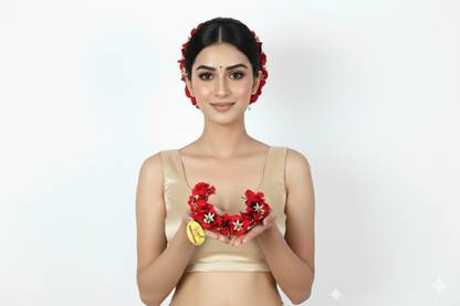 Ritzkart Flower Bun Beautiful Gajra For Occasion/Festival 20 Gram, (Red, Pack of 1) Bun