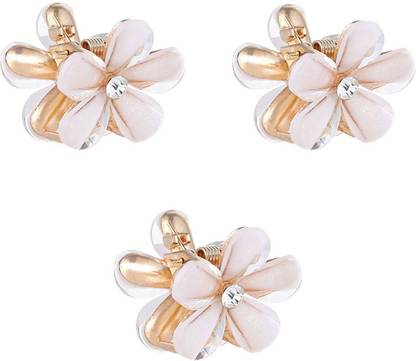 AmazingKarts 3 Pcs Korean Style White Flower Mini Hair Clutcher For Girls & Women Hair Claw