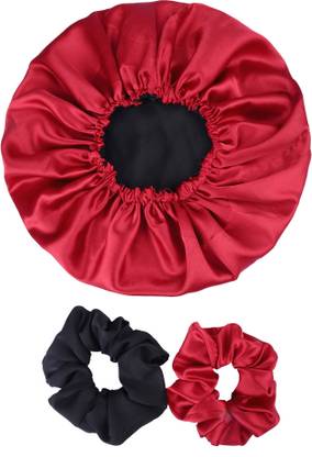 sazzle Adjustable Satin Pure Silk Sleep Cap Women Hair Bonnet Double Layered Reversible Hair Accessory Set