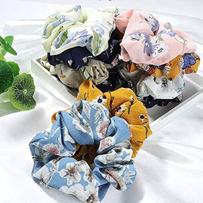 FRESHION STORE Girls Floral Printed Hair Scrunchy Rubber Band Pack of 6 Rubber Band