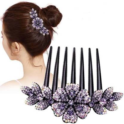 Ezliving Hair Clips For Women Flower Crystal Barrettes Wedding Hair Accessories (Purple) Hair Claw