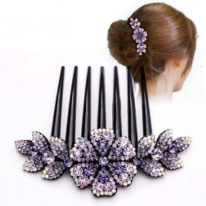 maycreate Hair Clips for Girls Crystal Barrettes Bridal Charm Hair Accessories-Dark Purple Hair Clip