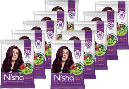 Nisha Natural Henna Based Semi Permanent hair color 15 gm each Sachet Burgundy Red (Pack of 10) , Burgundy Red