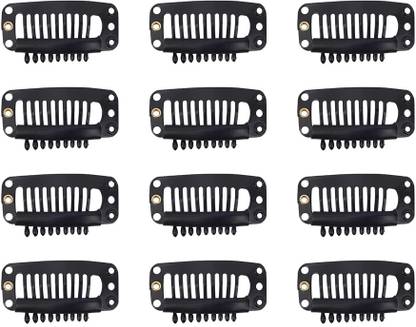 Views Hair Extension Clips For Women (12 Pcs) - Hair Attached Snap Wig Clips (Black) Tic Tac Clip