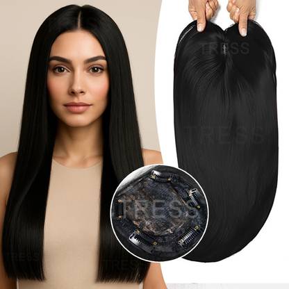 TRESS 4"x 4" Middle Part  Topper, Topper for Volume and Length (Natural Black) Hair Extension