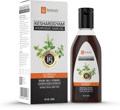 Krishna's Herbal & Ayurveda Kesharogyam Ayurvedic Hair Oil | Enriched with 15 Precious Herbs | Controls Hair Falls | Strengthen Hair Roots | Protects Hair From Damaging | Pure Ayurvedic and Herbal | No Side Effects Hair Oil