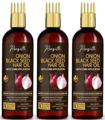 RONZILLE Onion Black Seed Hair Oil - WITH COMB APPLICATOR - Controls Hair Fall/ Combo-3 Hair Oil