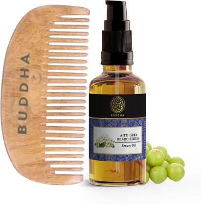 buddha natural Anti Grey Beard Oil Serum (25ml, Ayush Certified) with Kacchi Neem Wooden Comb