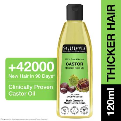 Soulflower Castor Oil for Hair Growth, Anti Hair Fall, Skin, 100% Pure Coldpressed  Hair Oil