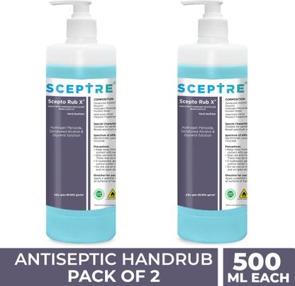 Sceptre Combo of 2 Scepto Rub X Non-Sticky Liquid hand Sanitizer for Rapid Sterilization Hand Sanitizer Pump Dispenser