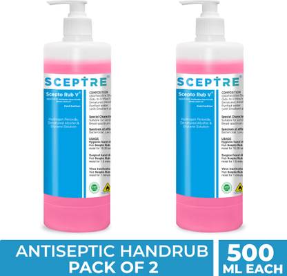 Sceptre Combo of 2 Scepto Rub V Non-Sticky Liquid hand Sanitizer for Rapid Sterilization Hand Sanitizer Pump Dispenser