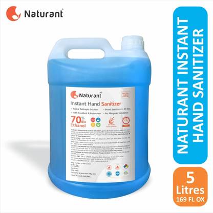 Naturant 70% Bio Alcohol Instantly Kills 99.9% Germs Flu & Viruses with Emollient & Advanced Moisturizers, Aqua Energy Fragrance, 5000 ML Disinfectant Hand Sanitizer Can