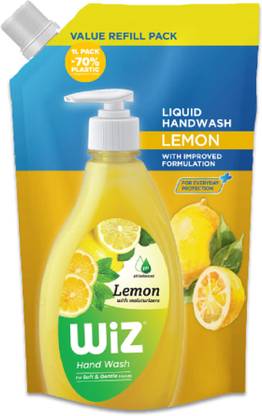 Wiz Lemon Hand Wash Refill Pouch - 1L | pH Balanced | 70% Less Plastic Hand Wash Pouch