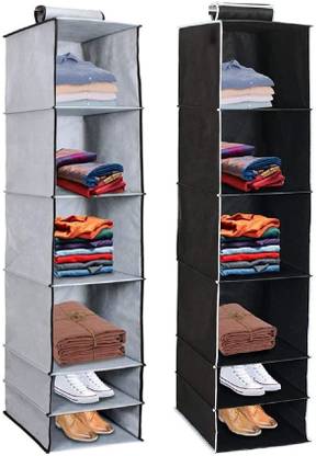 Flipkart SmartBuy Non Woven Hanging 6 Shelf Compartment Clothes Storage Organizer Pack of 2 Handbag Organizer