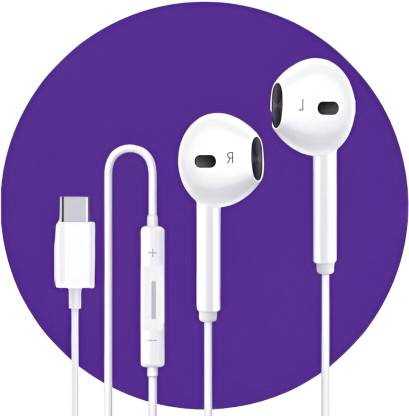 GadgetWave Wired Type C Earphone With HD Quality In-Line Mic, 14.2mm Driver Wired