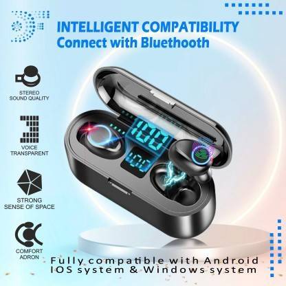 ZETATECH Headphone MUSIC TWS F9 With Power Display Touch Bluetooth