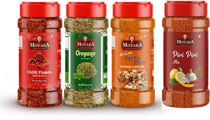 MOTABA Chilli Flakes-50g, Dry Oregano-50g, Pizza-Pasta Seasoning-70g & Piri Piri-100g