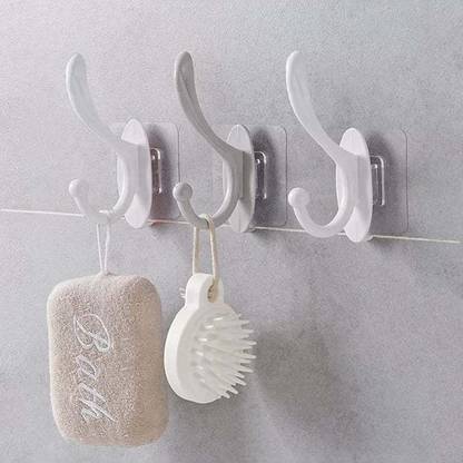 Jetudoo SELF ADHESIVE PLASTIC WALL HOOK FOR HOME (MULTI COLOR)-3pc Hook 3