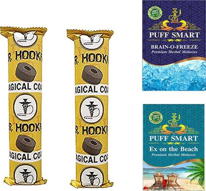 Premium Herbal Flavor Brain-O-Freeze & Ex on the Beach With 2 Polo Magic Coal Hookah Charcoals