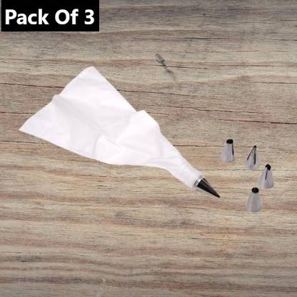 DeoDap Cake Decorating Nozzle with Piping Bag (Pack Of 3) Plastic, Steel Multi-opening Icing Nozzle