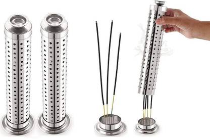 OGU Dhoop Batti Agarbatti Stand Incense Stick Holder with Ash Catcher-2 Pcs.,Silver Stainless Steel Incense Holder