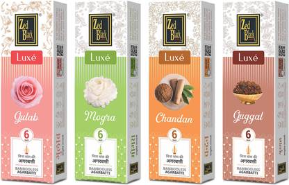 Zed Black Bamboo Less Luxe Series Incense Sticks (Approx 70Agarbatti Sticks Per Pack) Chandan, Gulab, Loban, Mogra