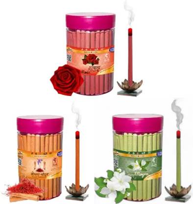 Radhika Vrind Fragrance Dhoop Sticks Combo With Stand Pack Of 3 (300gm) Fragrance Rose, Chandan, Jasmine