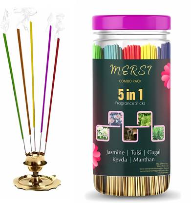 mersi Incense Sticks - Lowsmoke Agarbatti - fragrances of Jasmine, Tulsi, Gugal, Kevda, Manthan