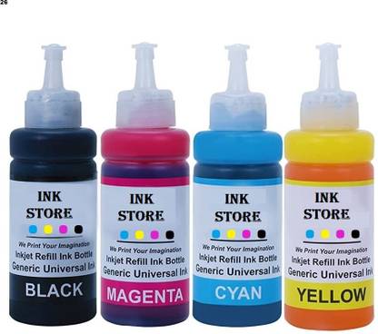 INKSTORE Refill Ink for Epson Ink Tank Printers L130, L220, L310, L360, L365 Black + Tri Color Combo Pack Ink Bottle