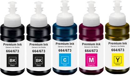 verena T664 Refill Ink Compatible for L100,L110,L130,L200,L210,L300 Printers 70 ML Black + Tri Color Combo Pack Ink Bottle