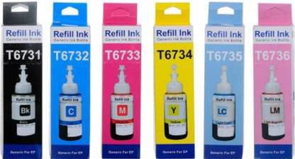 ARK Refill Ink For Epson L805 Ink Tank Printer - 6 Colors - 70 ML Each Bottle Black + Tri Color Combo Pack Ink Bottle
