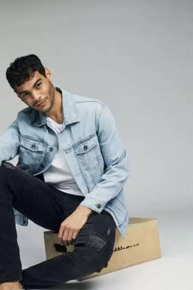 White leapard Full Sleeve Solid Men Denim Jacket