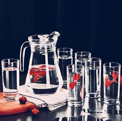 S1Store Round 1.4 Litter And 6 Round Glass Set 240 Ml For Decoration Dining Table B Jug Glass Set