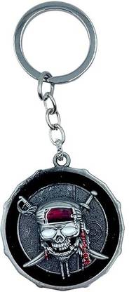 OHZEN Pirates Of The Caribbean Captain Skull Silver Rotating KeyChain Key Chain