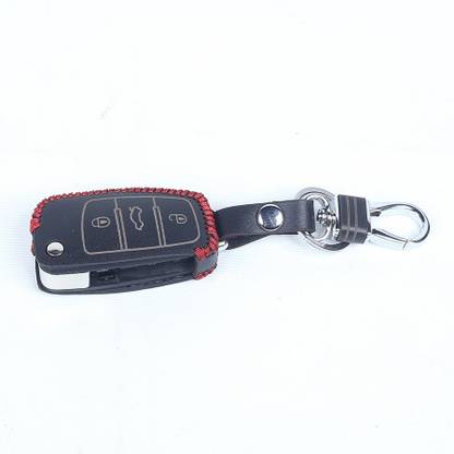 ELIBLISS Pure Leather Soft Key Cover Smart Key Compatible for Audi Cars A6 Q3 Q5 Q7 Key Chain