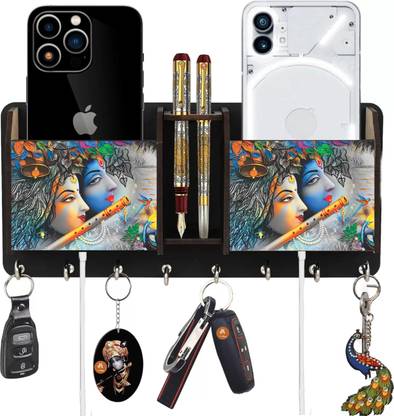 Khatu Crafts Printed Radhakrishna Two Box Key Holder Wood Key Holder