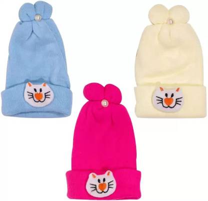 Goyoku New Born Baby Soft Winter Woolen Monkey Cap for Baby 3 Pcs. 0 to 6 Months