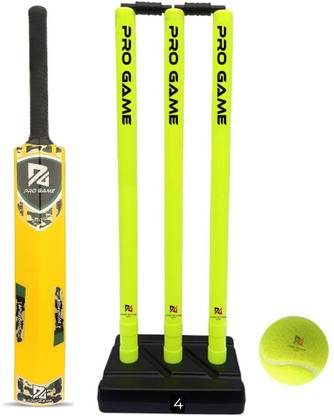 Pro Game PVC Cricket Kit -1Bat 3Wickets 2Bails 1Base 1Ball (Size 4 For 8-12Yr) Cricket Kit