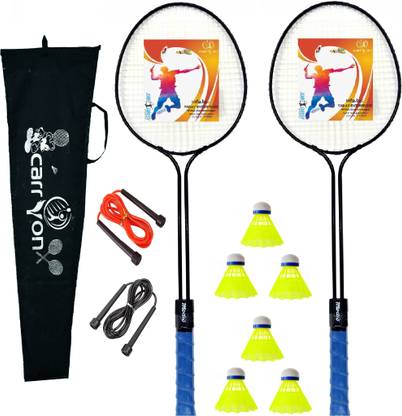 CARRY ON 2 Piec Badminton Rackest 6 Shuttle 1 Bag with 2 Skiping rope Badminton Kit
