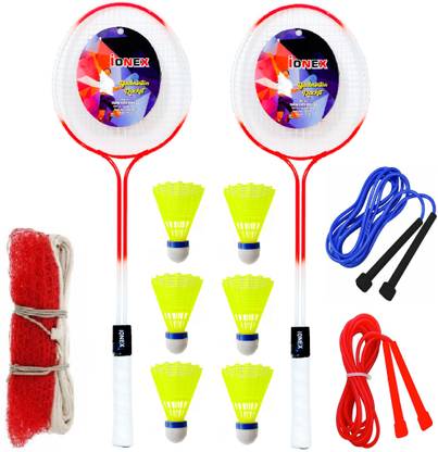 CARRY ON 2 Piec Double Rod Badminton Rackest 6 Shuttle Badminton net with 2 Skiping rope Badminton Kit