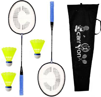 CARRY ON Single Shaft Badminton Pack Of 2 Piece With 3 Piece Plastic Shuttle with cover Badminton Kit