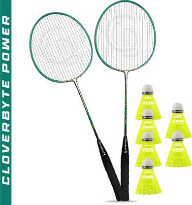 CLOVERBYTE POWER Green LightWeight Badminton Racquet 1 Pair with 6 pc Shuttlecocks Badminton Kit