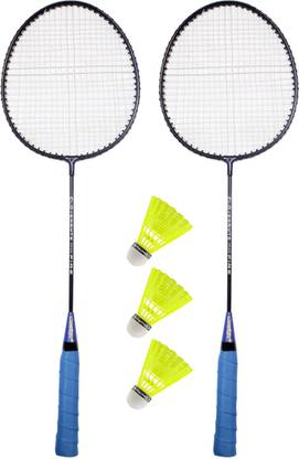 MINIBLITZ Single Shaft Iron Badminton Kit Set of 2 Rackets With 3 Nylon Shuttlescocks Badminton Kit