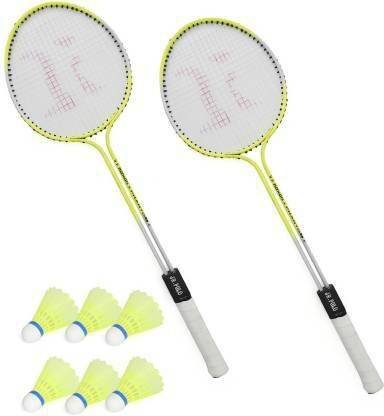 MINIBLITZ Badminton Set Of 2 Piece Badminton Racquet with 6 Piece Plastic Shuttle Badminton Kit
