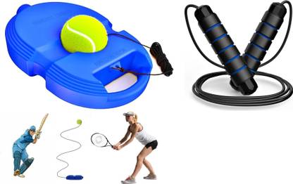 Fitnesstricks Combo of Skipping Rope with Self-Study Training Tennis Trainer Rebound Balls Tennis Kit