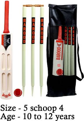 BAROOD Cricket kit 1bat,1ball,1cover,2bails,3stumps Size 5 schoop 4 Age(10 to 12)years Cricket Kit